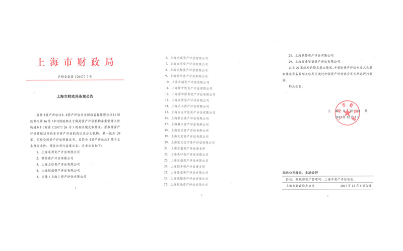 资产评估机构资格备案证书